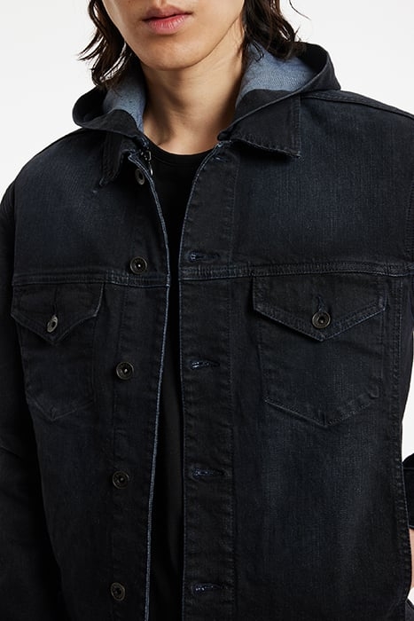 TRUCKER JACKET WITH HOOD W/ LANDON WASH BLUE BLACK 3