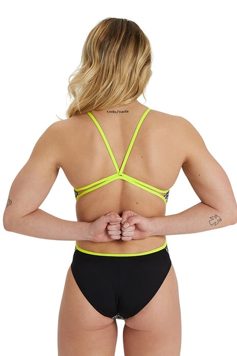 WOMEN'S CRAZY ARENA SWIMSUIT LACE BACK P BLACK-SOFT GREEN 2