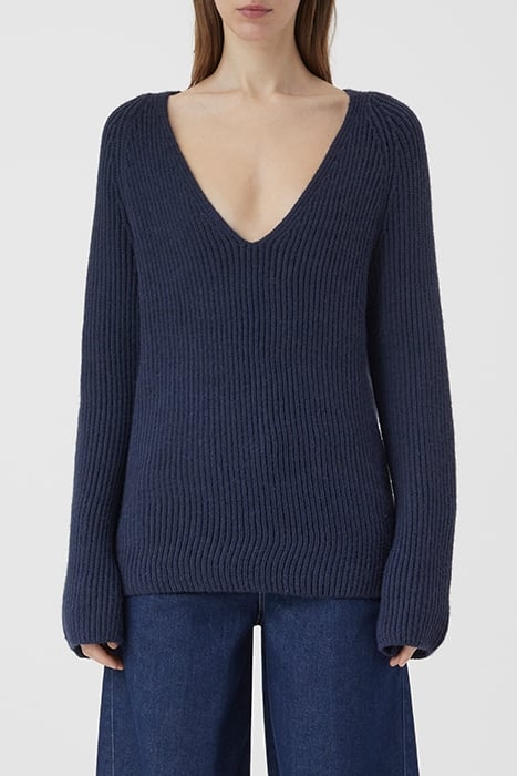 V NECK LONG SLEEVE SPACE BLUE 1