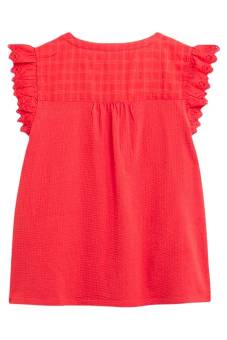 TEA WOVEN FRILL TOP BRIGHT ORANGE 3