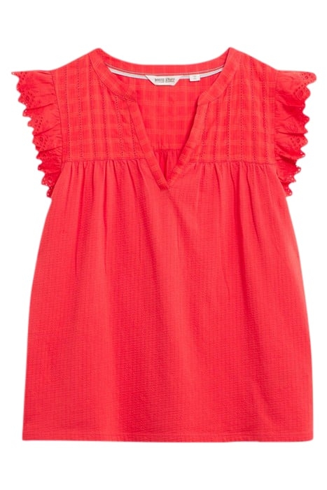 TEA WOVEN FRILL TOP BRIGHT ORANGE 2