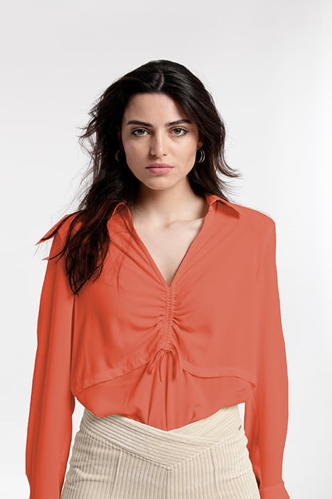CHIFFON CEROL SHIRT WITH FRONT GATHER ORANGE 1