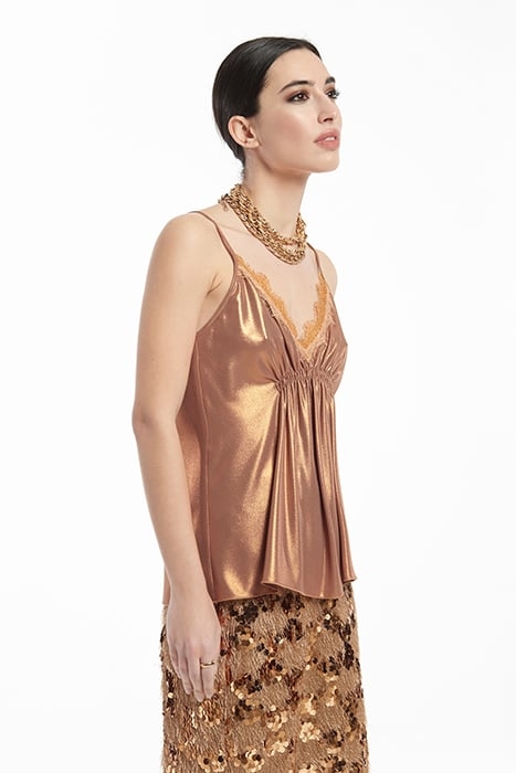 CHIFFON SHINY STRAPPY AURA TOP WITH CHEST DETAIL RUSSET ORAN 1