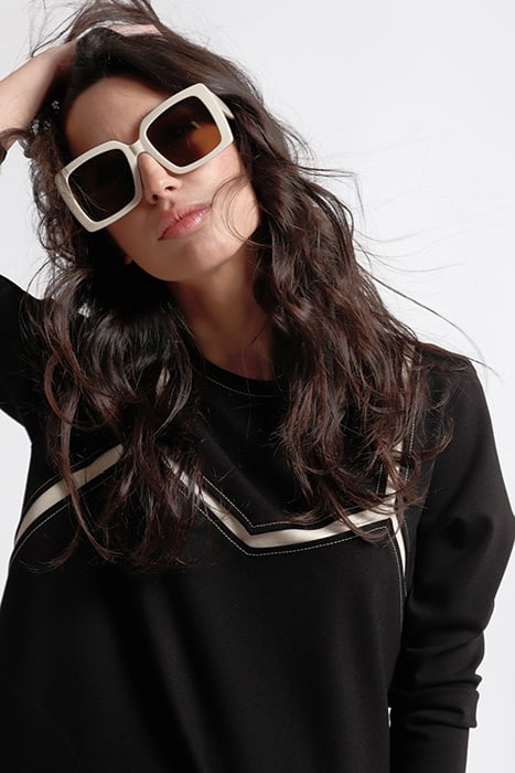 LIGHT PONTE DI ROMA KNIT INTARSIA T SHIRT BLACKSAND 3