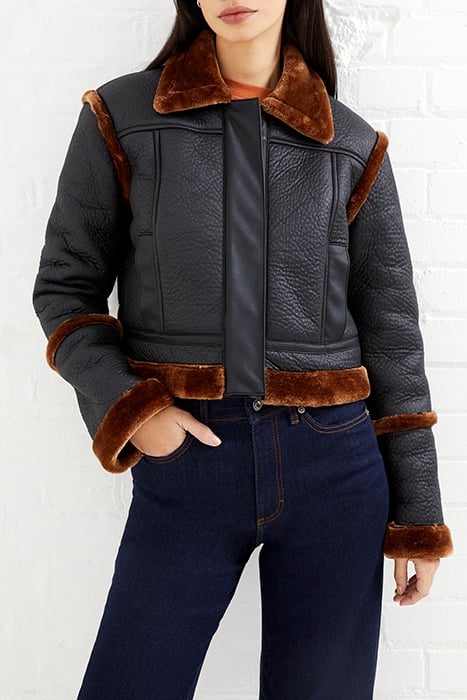 BELEN FAUX FUR L/S CROP JKT BLACK 4