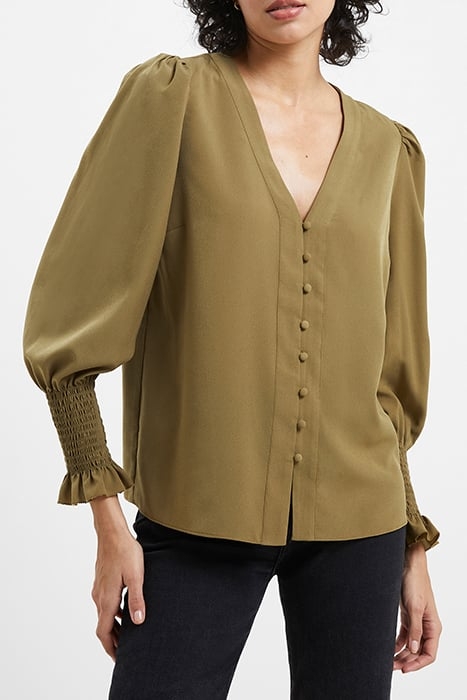 CREPE V NECK BLOUSE BROWN 1