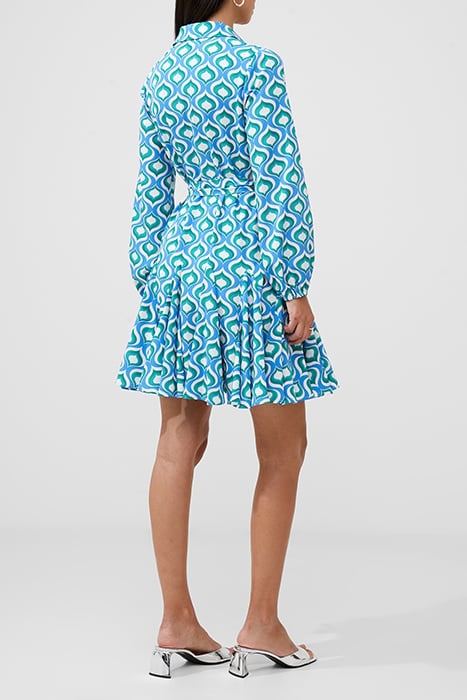 PRINTED LS SHIRT BELTED DRESS BLUE 3