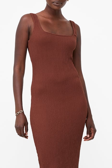 TEXTURED SQUARE NCK MIDI DRESS BROWN 3