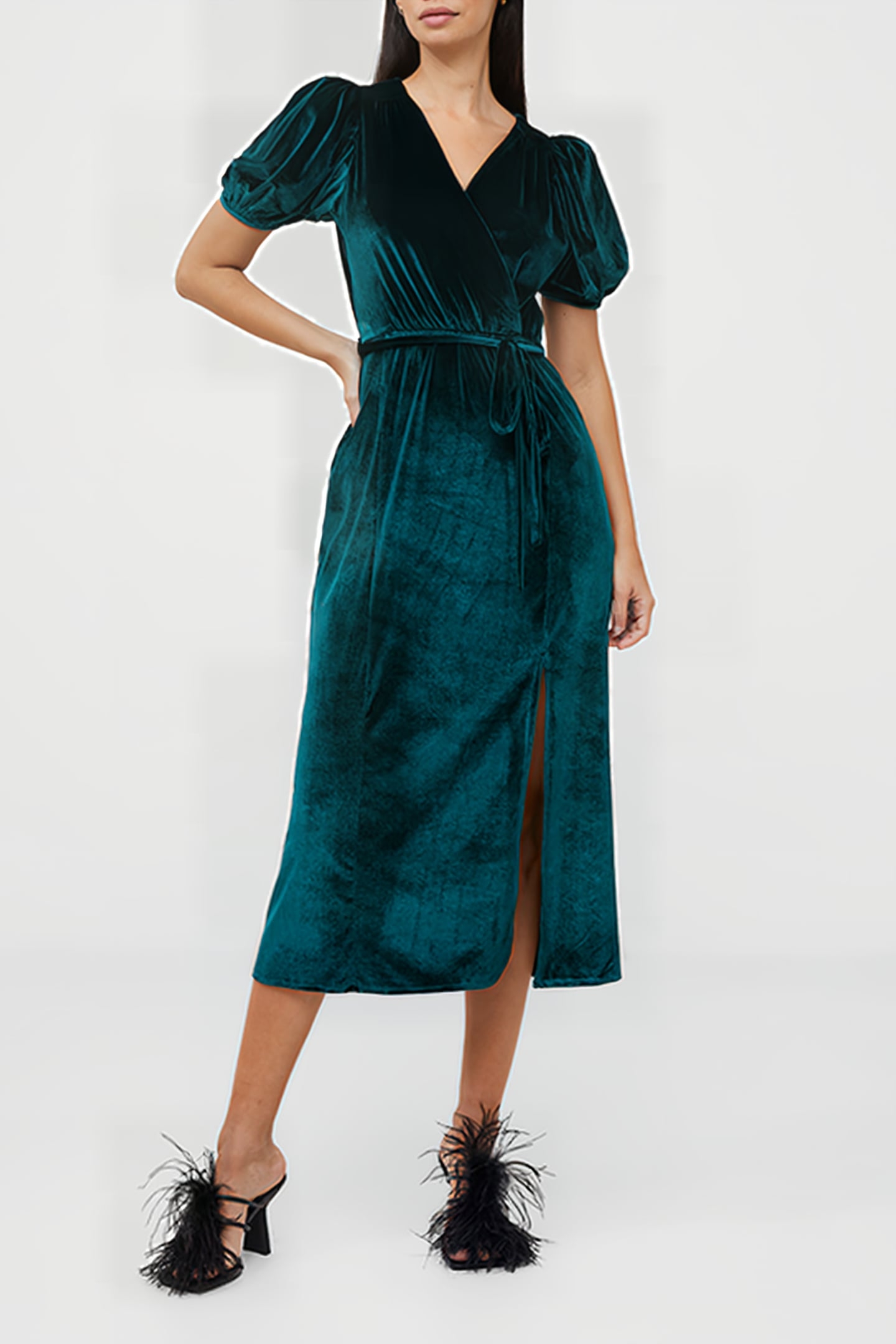 SULA VELVET MIDI DRESS GREEN 2