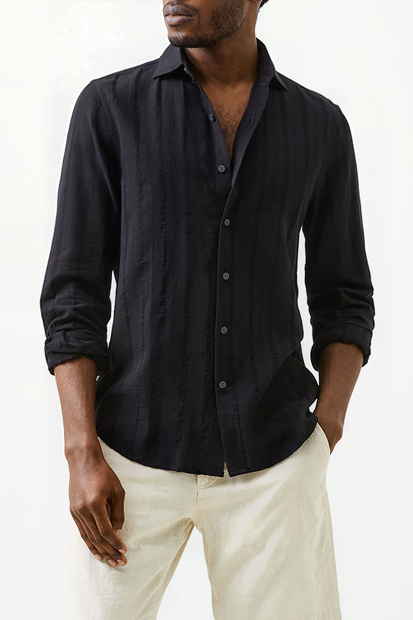 TONAL STRIPE SHIRT BLACK 1