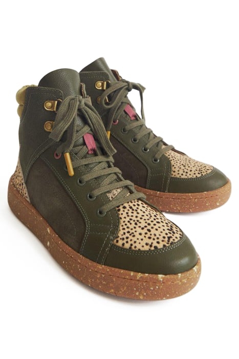 LEATHER SUEDE HI TOP TRAINER KHAKI GREEN 2