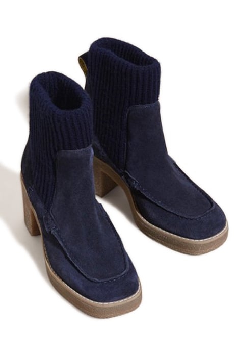 KNITTED SUEDE HEELED BOOT DARK NAVY 2