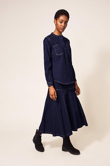 QUINN RINSE DENIM SKIRT DARK DENIM 1