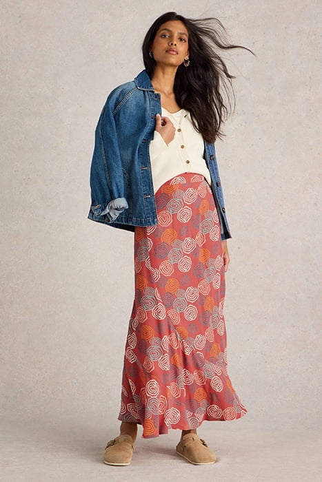 SARA MAXI SKIRT PINK PRINTED 1