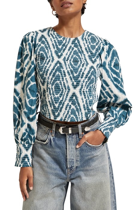 SMOCKED TOP WITH BOW BACK DISCO TIE DYE BOTTLE GREEN 1