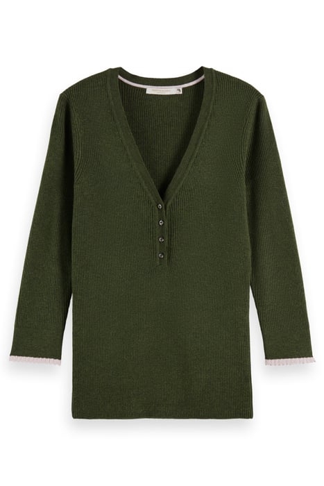 BUTTON DETAIL SKINNY RIB PULLOVER FIELD GREEN MELANGE 4