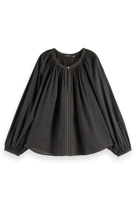 BALLOON SLEEVE EMBROIDERED TOP POLKA EVENING BLACK 4