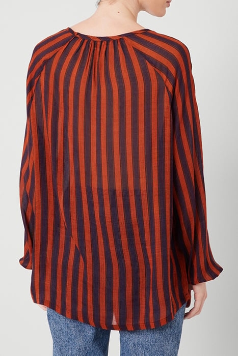 U COLLAR LONG SLEEVES TOP RAYURES BRUN NAVY 2