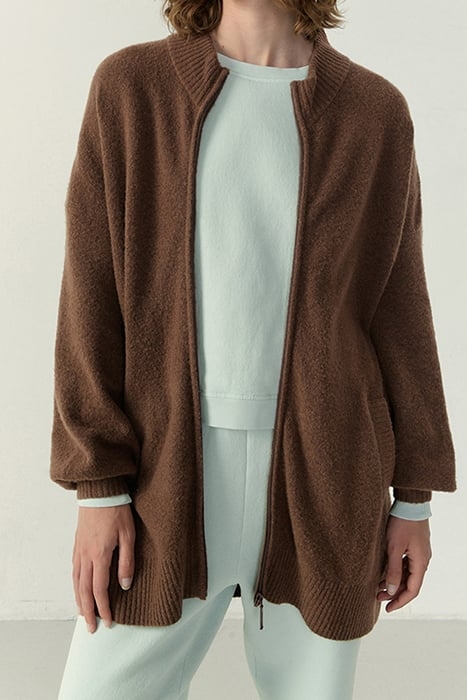 HIGH COLLAR LONG-SLEEVES CARDIGAN BROWNIE 1