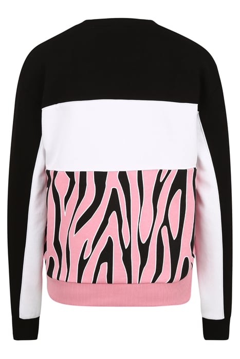 EMERIN BLOCKED CREW SWEAT BLACK-PEONY ALLOVER-BRIGHT WHITE 2