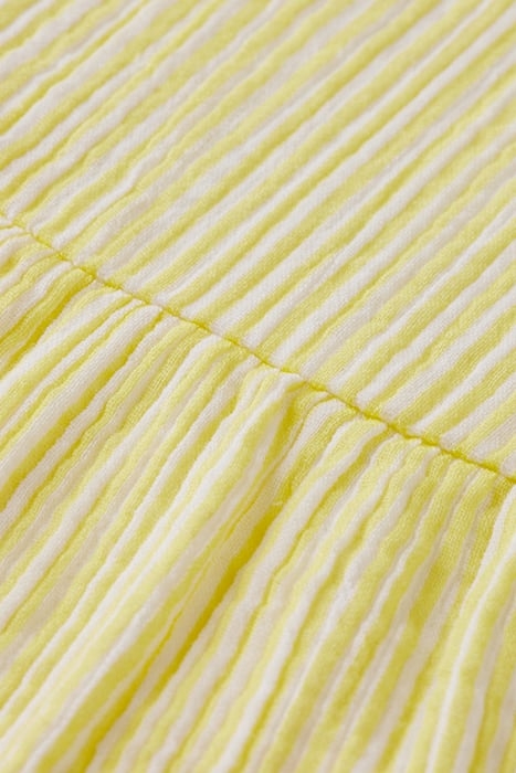 GIRLS CRINKLE COTTON A-LINE DRESS YELLOW WHITE STRIPE 7