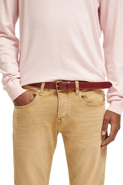 LEATHER BELT WITH RAW EDGE GARNET 2