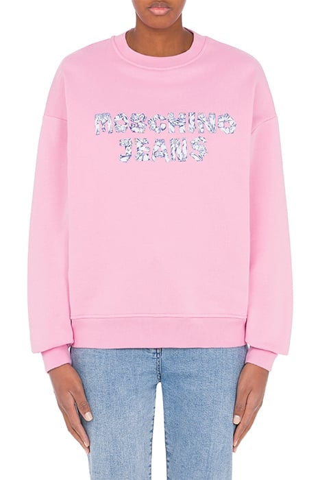 DENIM LOGO PRINT COTTON SWEATSHIRT PINK 1