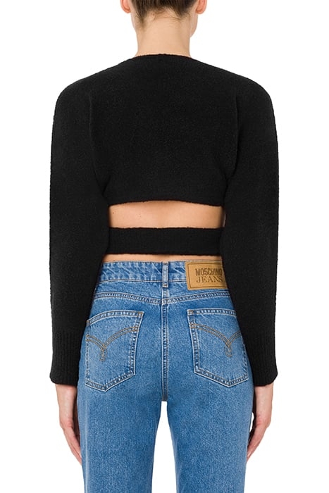CROPPED SWEATER IN LOGO LABEL BOUCLÉ BLACK 2