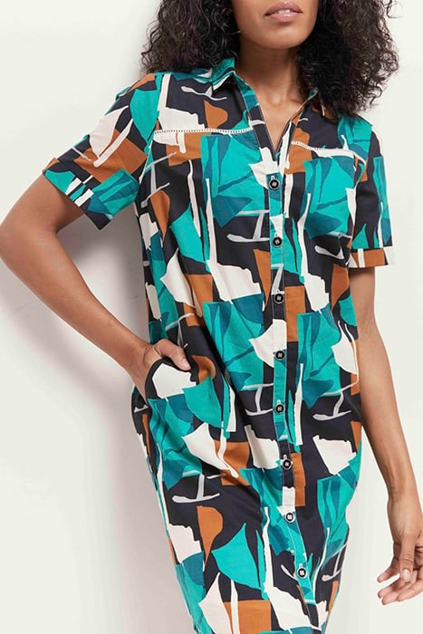 RAIN - GREEN GRASS SHIRT DRESS WITH ARTY ABSTRACTION PRINT 5