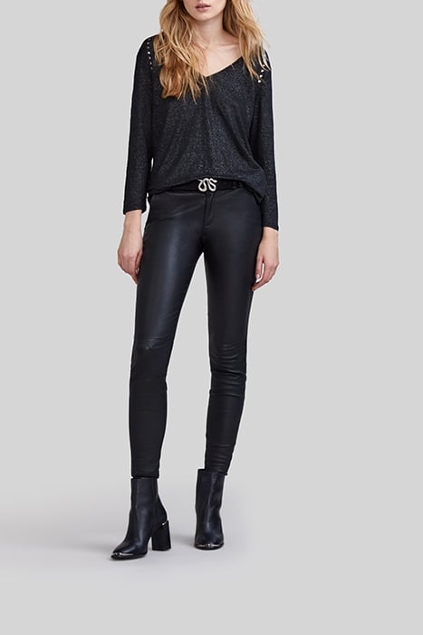 BLACK STUDDED FOIL LINEN T.SHIRT 3