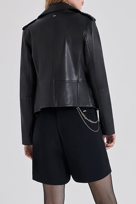 BLACK WOVEN LEATHER BIKER-STYLE JACKET WITH BEADS 2