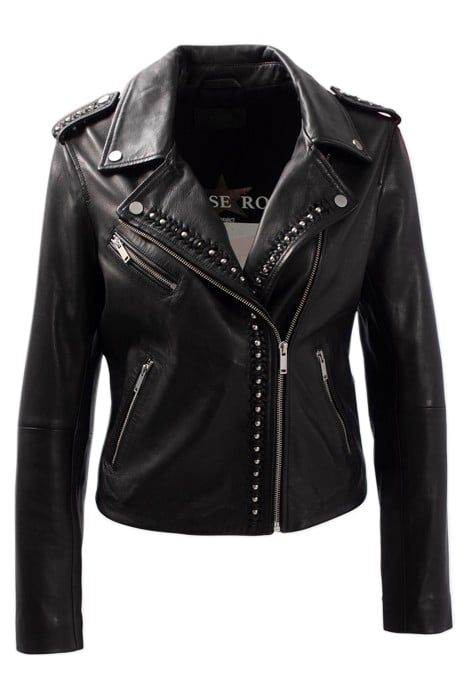 BLACK WOVEN LEATHER BIKER-STYLE JACKET WITH BEADS 5