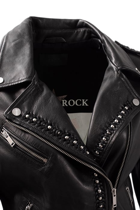 BLACK WOVEN LEATHER BIKER-STYLE JACKET WITH BEADS 8