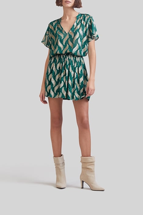 EMERALD SHORT SKIRT WITH GOLD LEAF PRINT 3