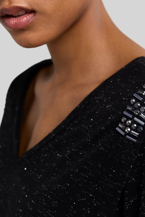 BLACK V NECK VISCOSE T-SHIRT WITH RHINESTONES 6