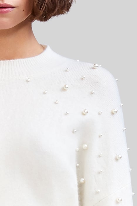 ECRU KNIT SWEATER WITH EMBROIDERED PEARLY BEADS 5