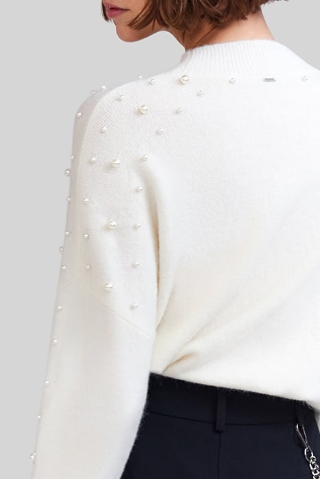 ECRU KNIT SWEATER WITH EMBROIDERED PEARLY BEADS 6