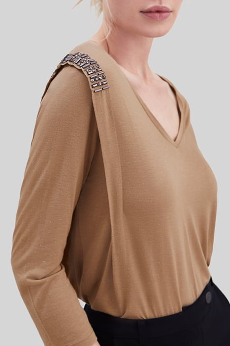 CAMEL LUREX T-SHIRT WITH BEADED SHOULDERS 5