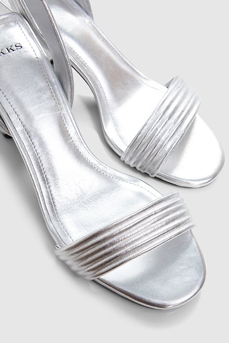 METALLIC SILVER LEATHER HEELED SANDALS 6