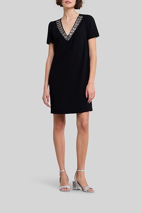 BLACK RECYCLED DRESS, PRETTY EMBROIDERED COLLAR 2