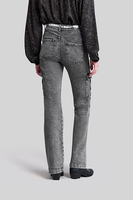 FADED BLACK FLARED JEANS WITH CARGO POCKETS 2