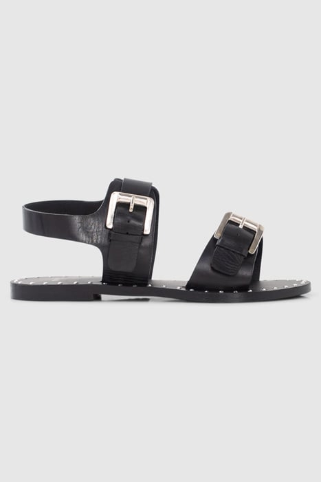 BLACK LEATHER SANDALS, STUDDED WELT, DOUBLE STRAP 1