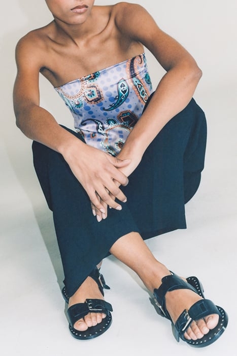 BLACK LEATHER SANDALS, STUDDED WELT, DOUBLE STRAP 2