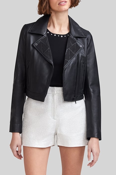 BLACK BIKER-STYLE LEATHER JACKET WITH CHAINS 1