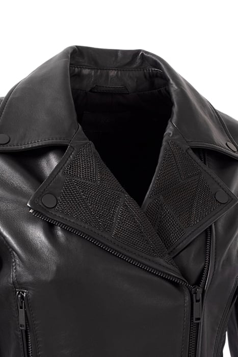 BLACK BIKER-STYLE LEATHER JACKET WITH CHAINS 5