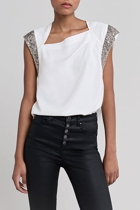 WHITE TOP WITH BEADS AND SEQUINS ON SHOULDERS 1