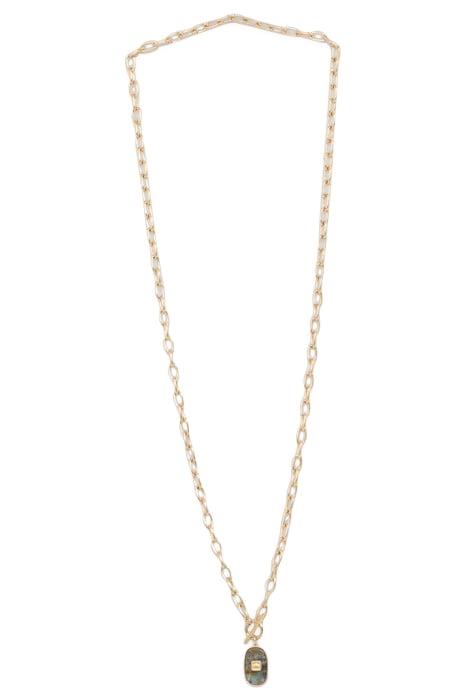 YELLOW CABLE LINK CHAIN NECKLACE, BLACK PENDANT 1