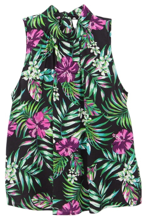 BLACK LENZING™ ECOVERO™ TROPICAL PRINT TIED TOP 4