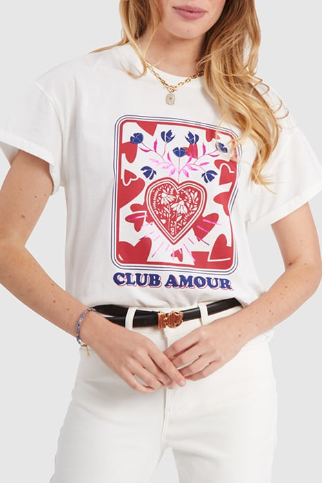 OFF-WHITE T-SHIRT, ROCK MINI-FLOWER & HEART IMAGE 1