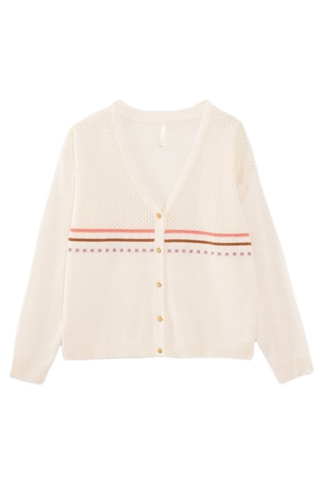 ECRU KNIT FINE-STRIPE CARDIGAN 4